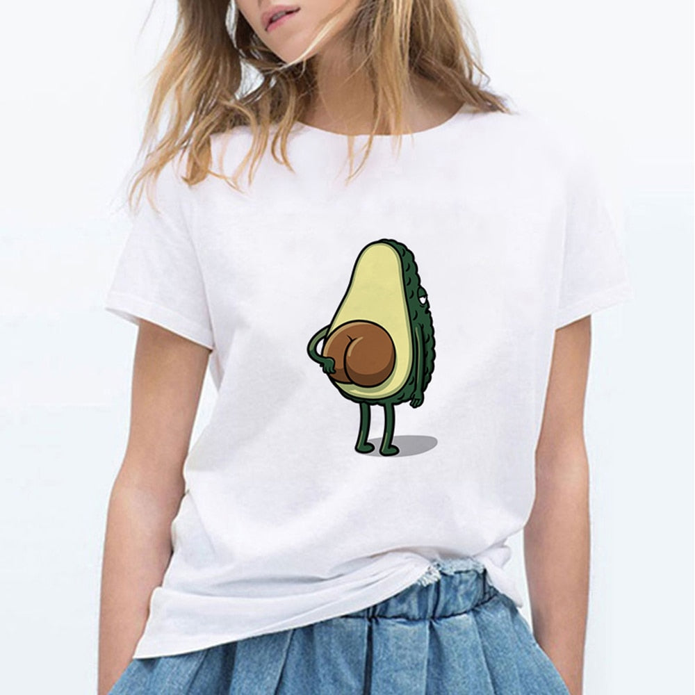 Cartoon Avocado Cat Pattern T Shirt