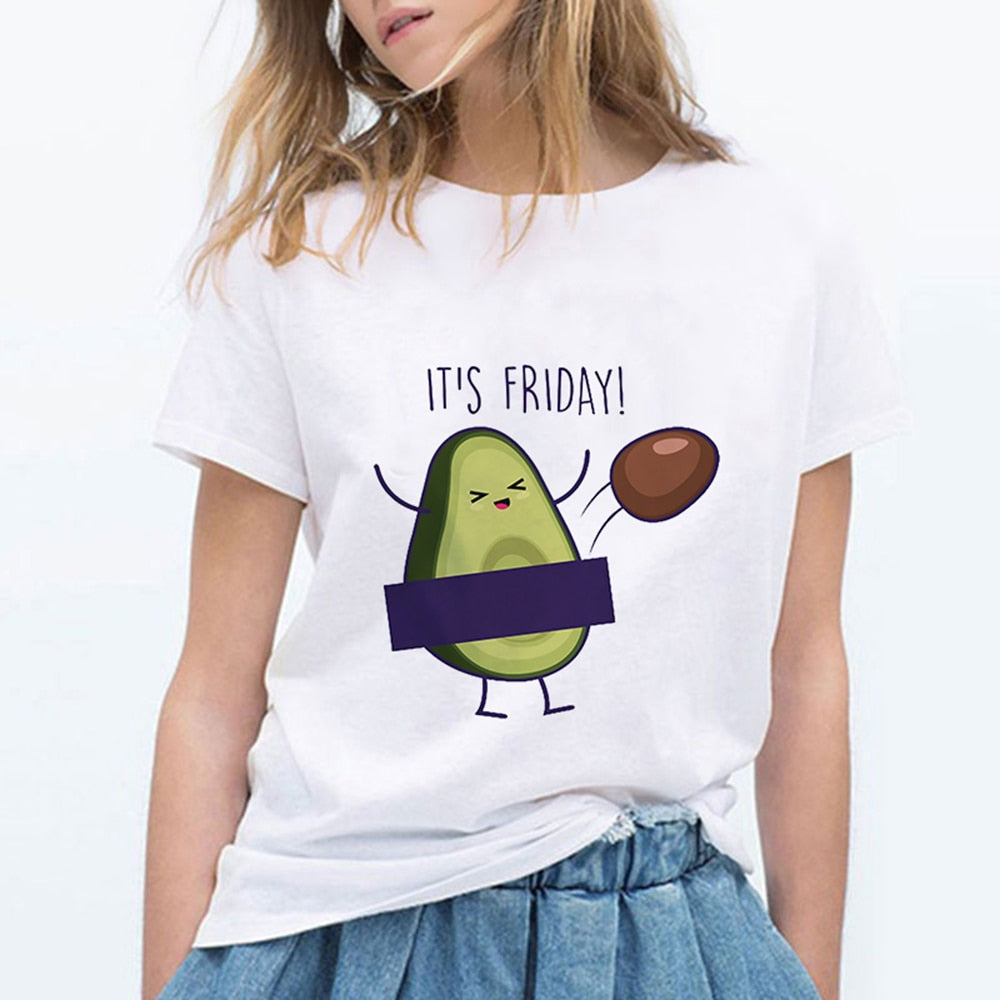 Cartoon Avocado Cat Pattern T Shirt