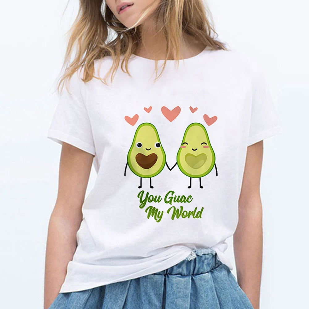 Cartoon Avocado Cat Pattern T Shirt