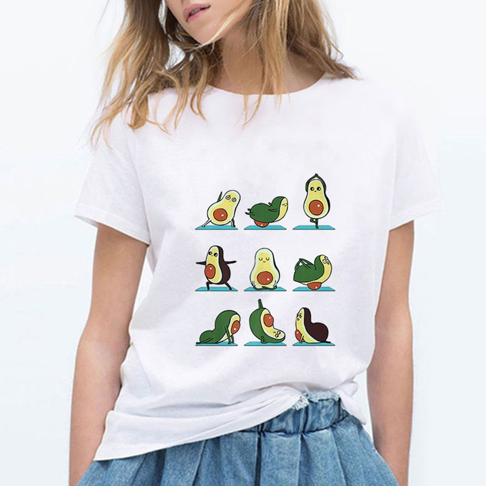 Cartoon Avocado Cat Pattern T Shirt