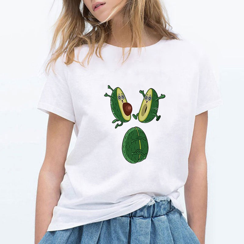 Cartoon Avocado Cat Pattern T Shirt