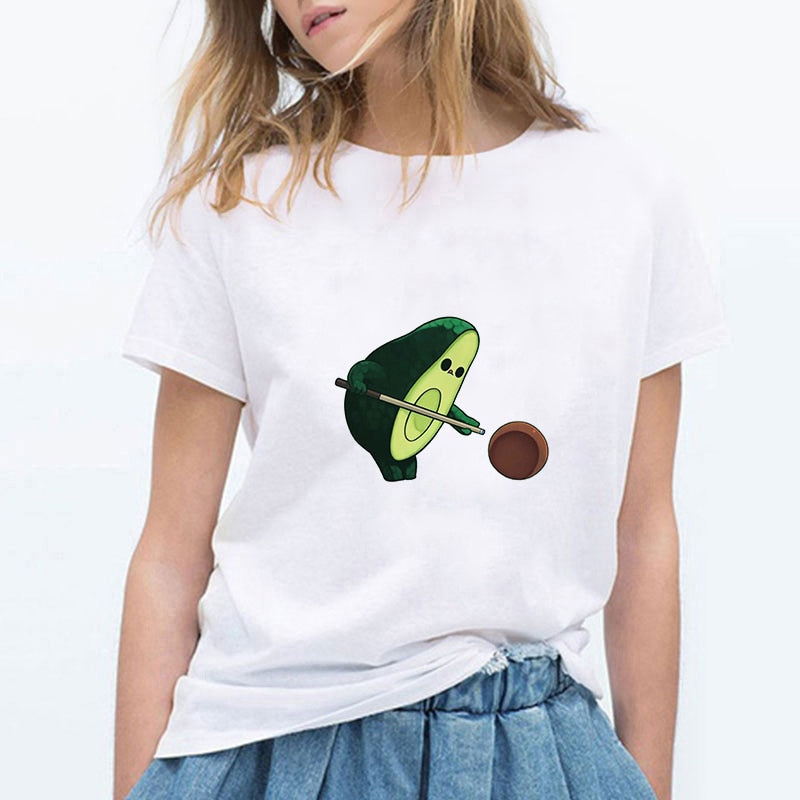 Cartoon Avocado Cat Pattern T Shirt