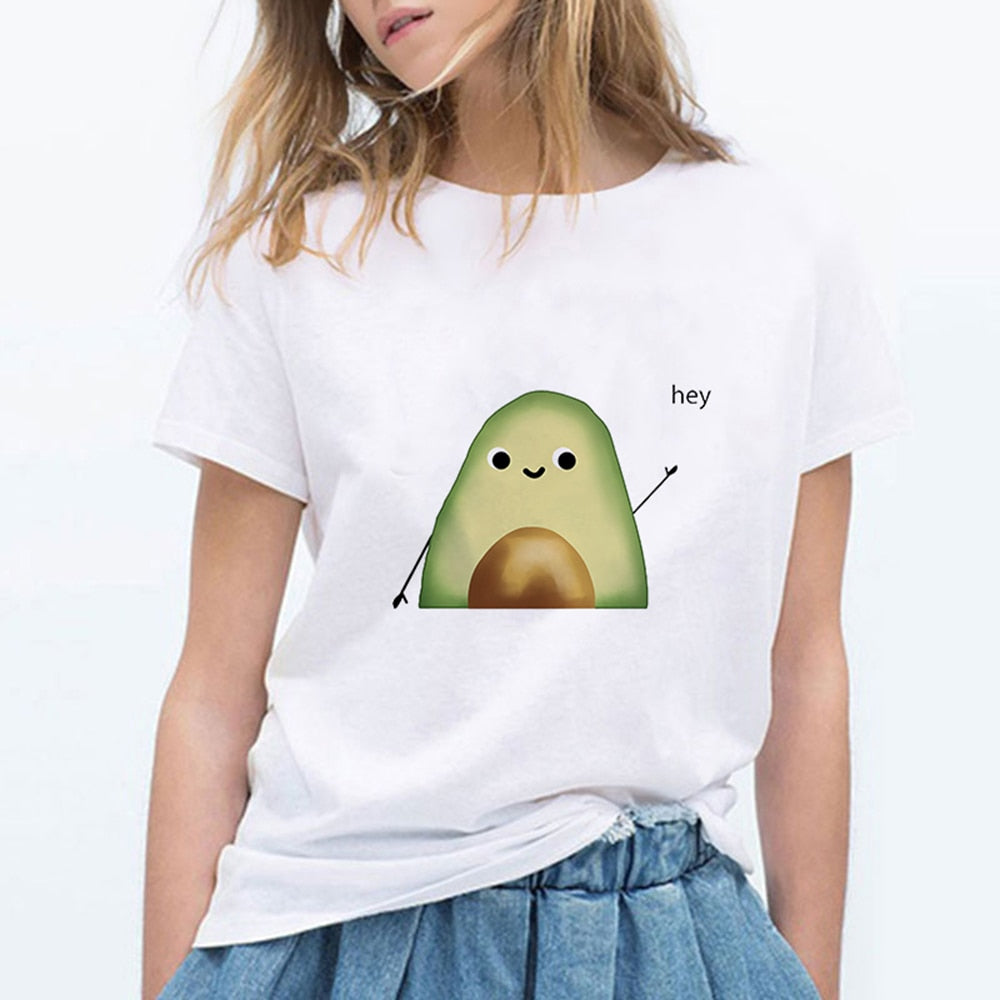 Cartoon Avocado Cat Pattern T Shirt