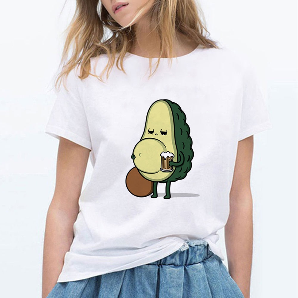 Cartoon Avocado Cat Pattern T Shirt