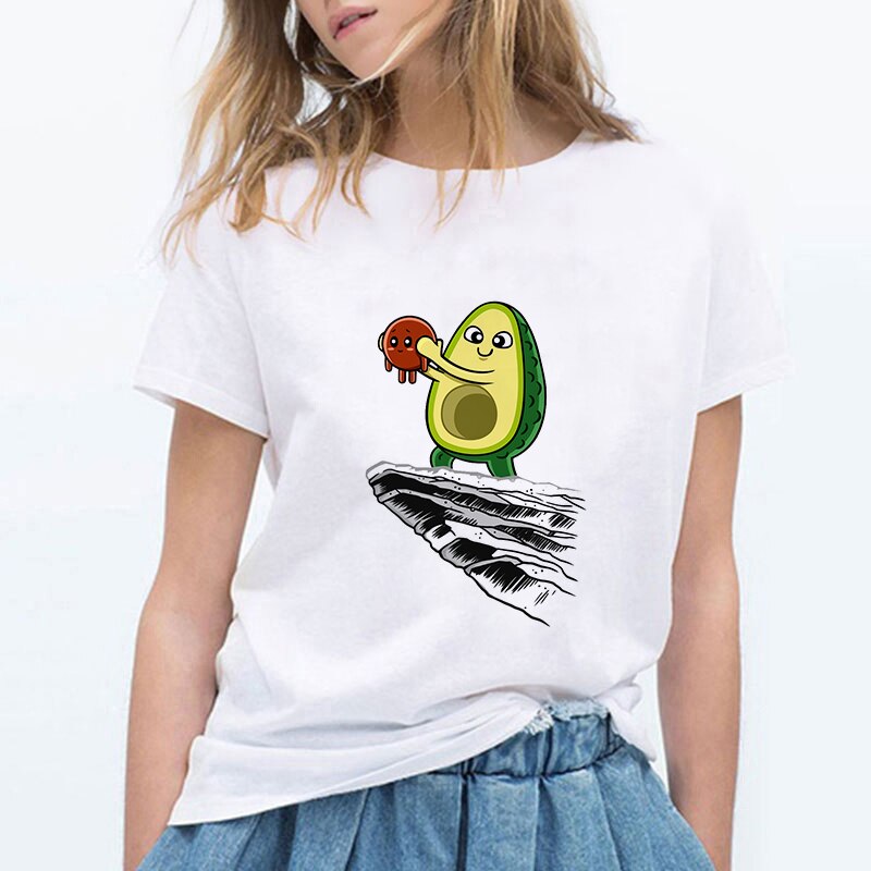 Cartoon Avocado Cat Pattern T Shirt