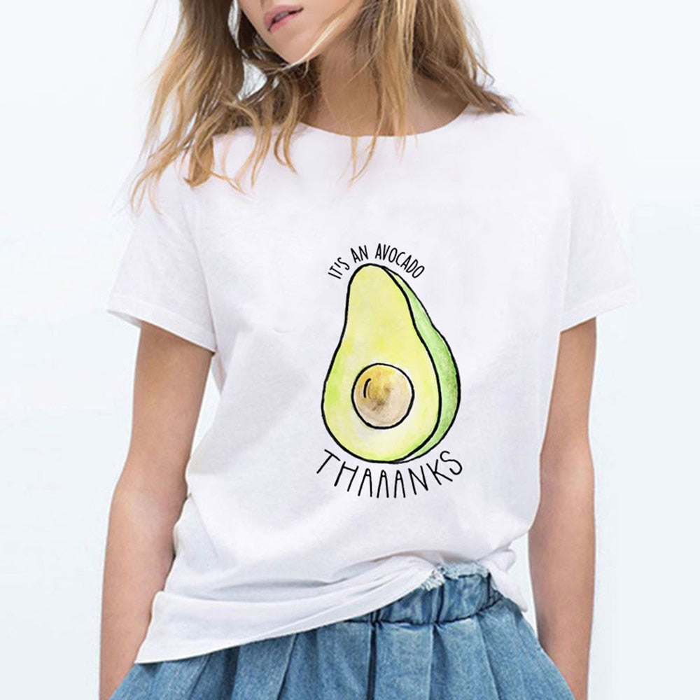 Cartoon Avocado Cat Pattern T Shirt