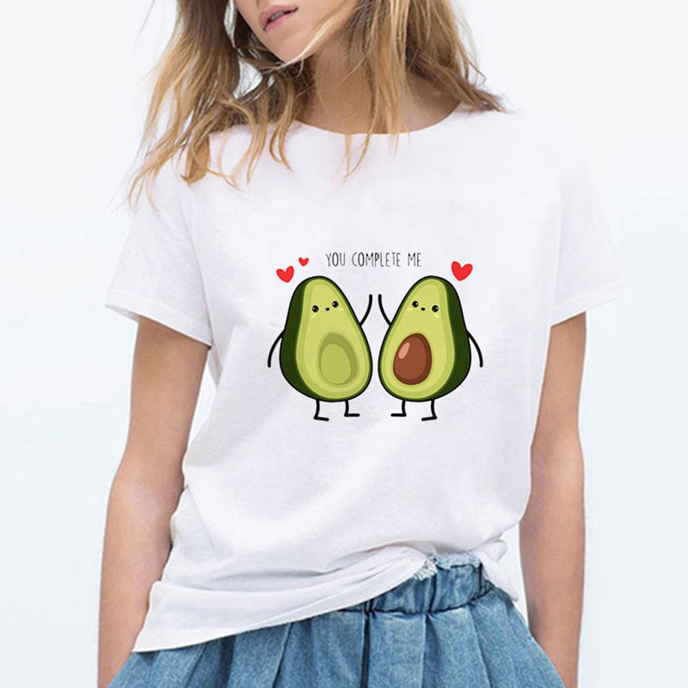 Cartoon Avocado Cat Pattern T Shirt