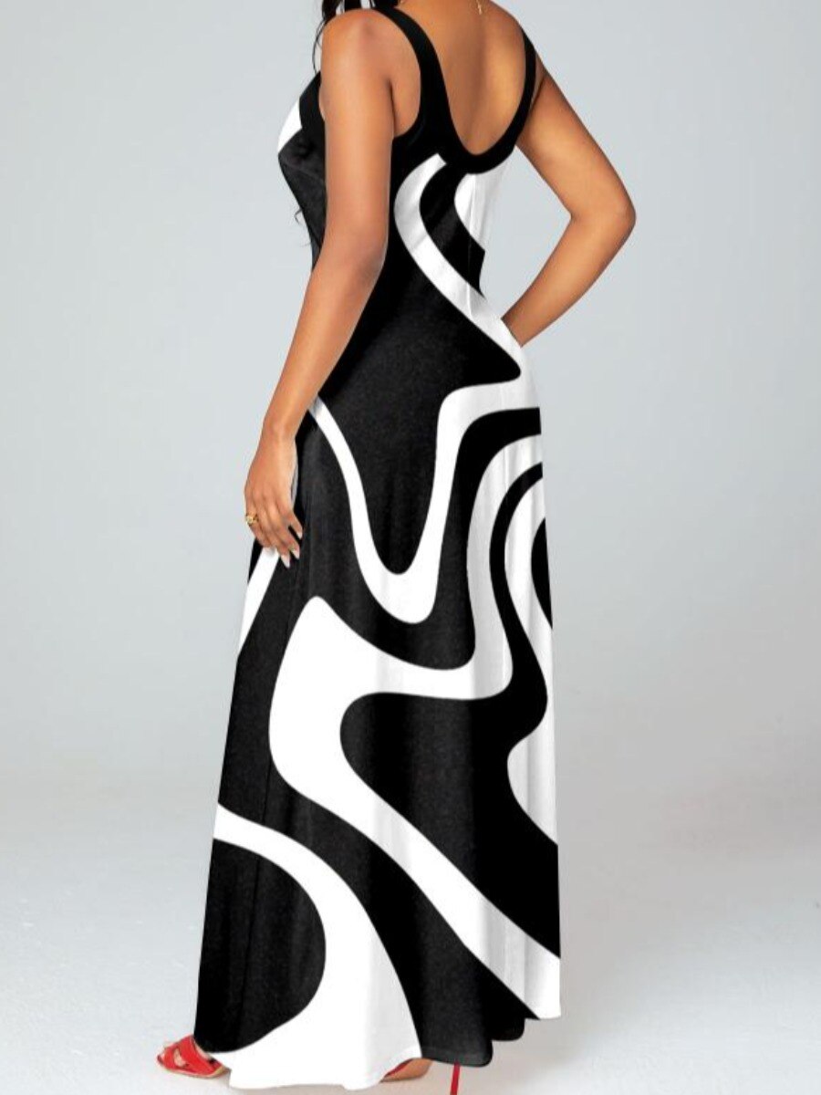 Geometric Print Criss Cross Black And White Maxi Dress