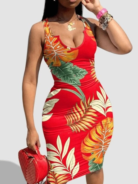 Floral Print Bodycon Cami Midi Dress