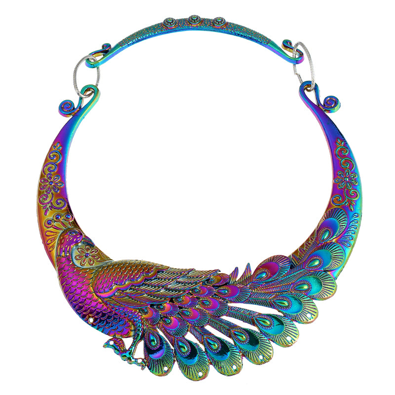 Retro Carved Peacock Collar Choker Statement Necklace