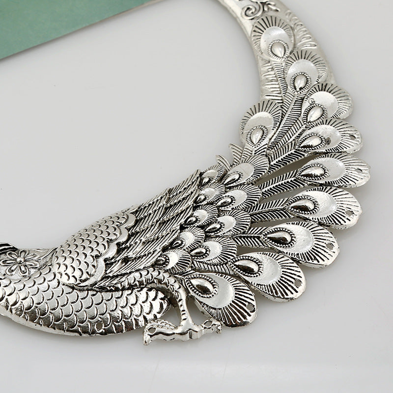 Retro Carved Peacock Collar Choker Statement Necklace