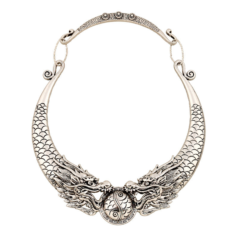 Retro Carved Peacock Collar Choker Statement Necklace