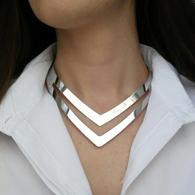 Geometric Hollow Metal Torques Choker Necklaces