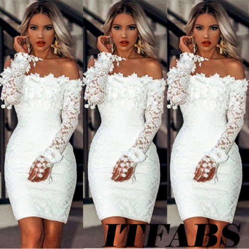 Long Sleeve Off Shoulder White Lace Dress