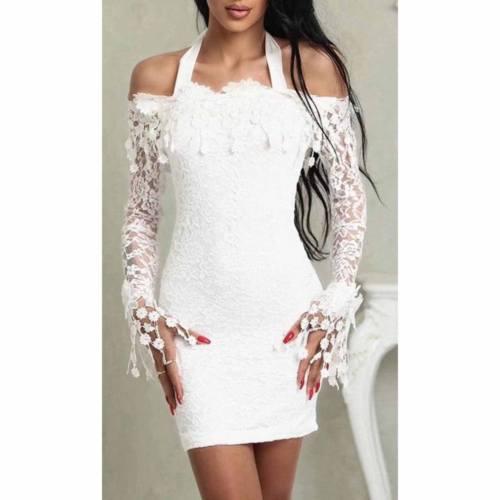 Long Sleeve Off Shoulder White Lace Dress