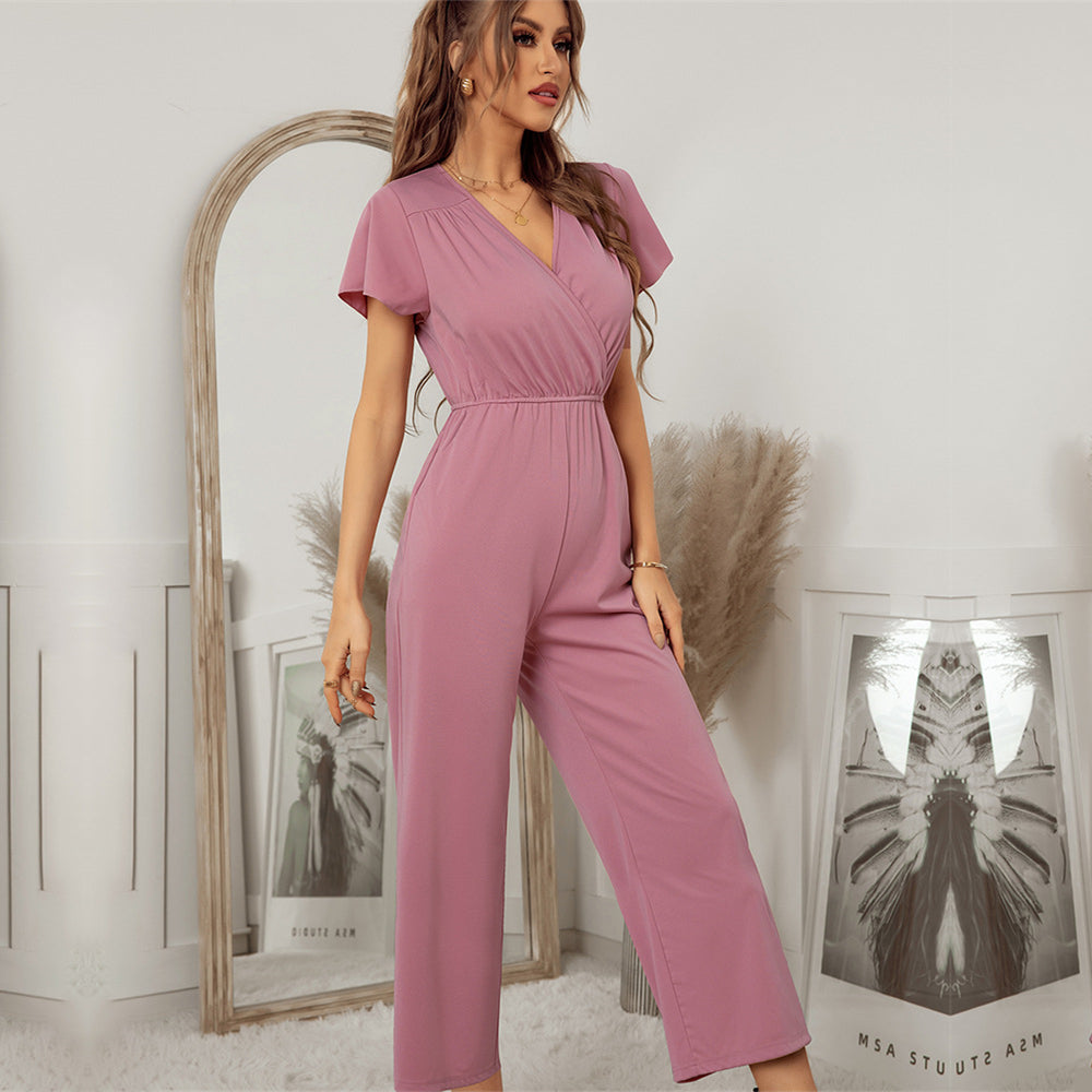 Short Sleeve Wide Leg Loose Jumpsuit