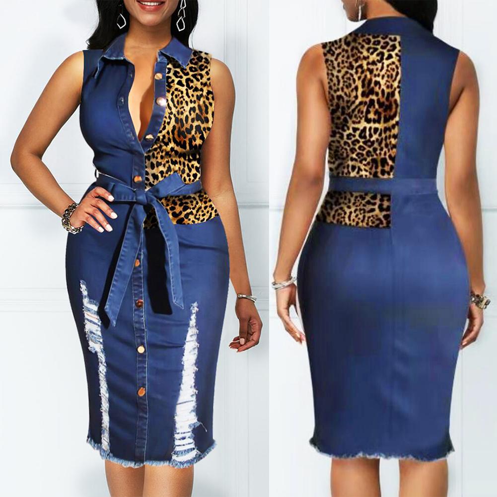 Sleeveless Turn Down Collar Office Pencil Dress