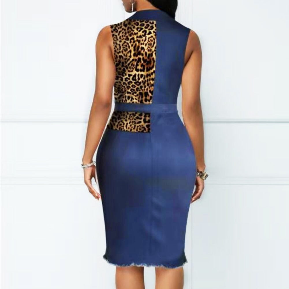 Sleeveless Turn Down Collar Office Pencil Dress