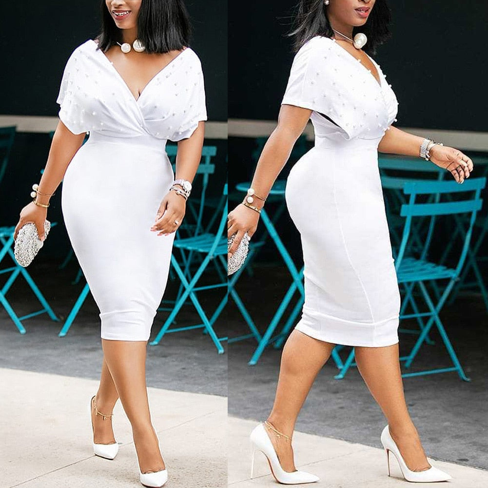 Sleeveless Turn Down Collar Office Pencil Dress