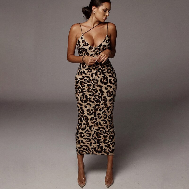 Leopard Print or Snake Print V-Neck Sexy Bodycon Long Dress