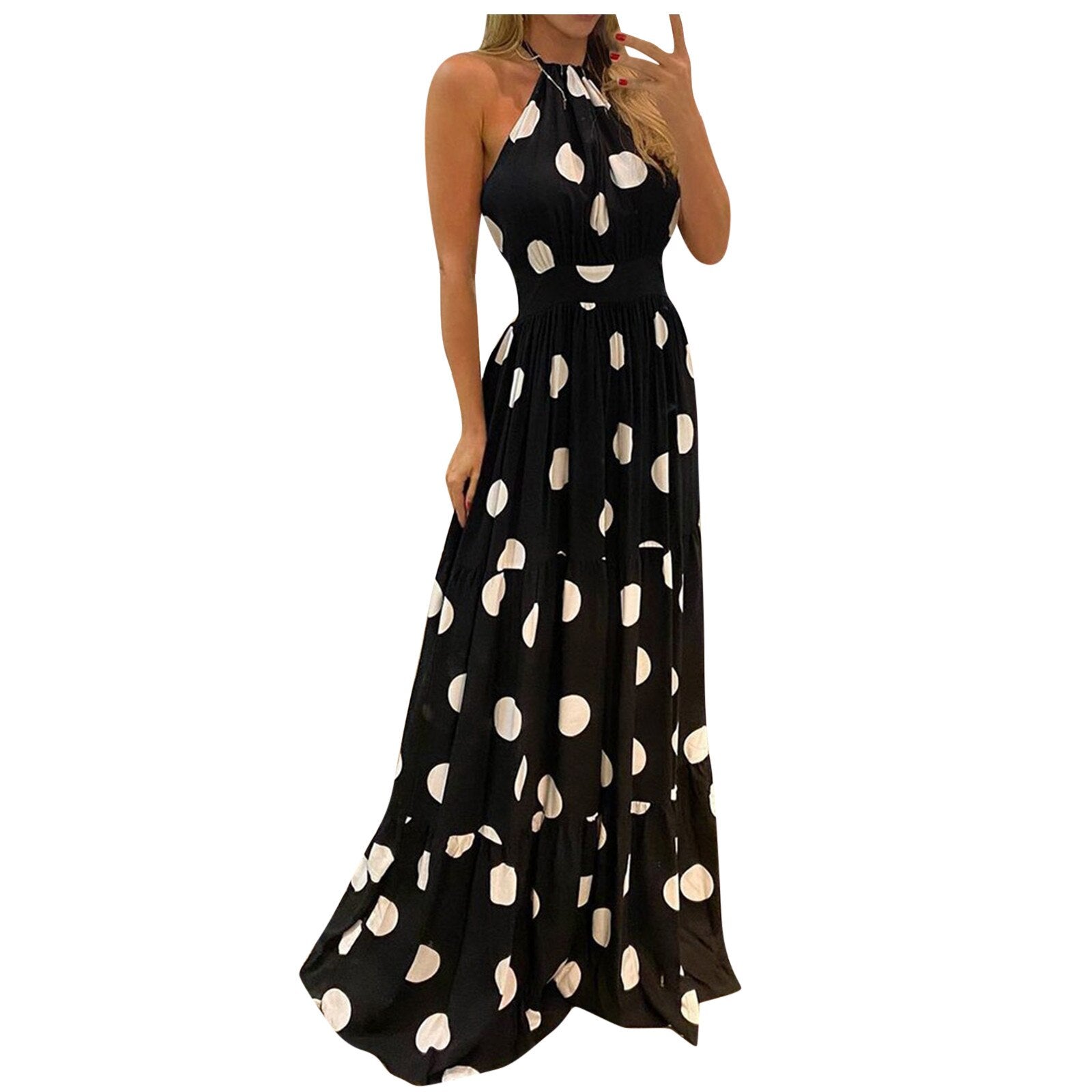 Print Halter Strap Backless Maxi Dresses