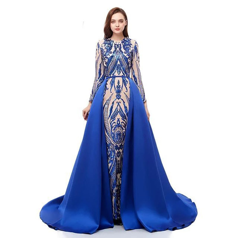 Long Sleeve Evening Dresses With Detachable Train