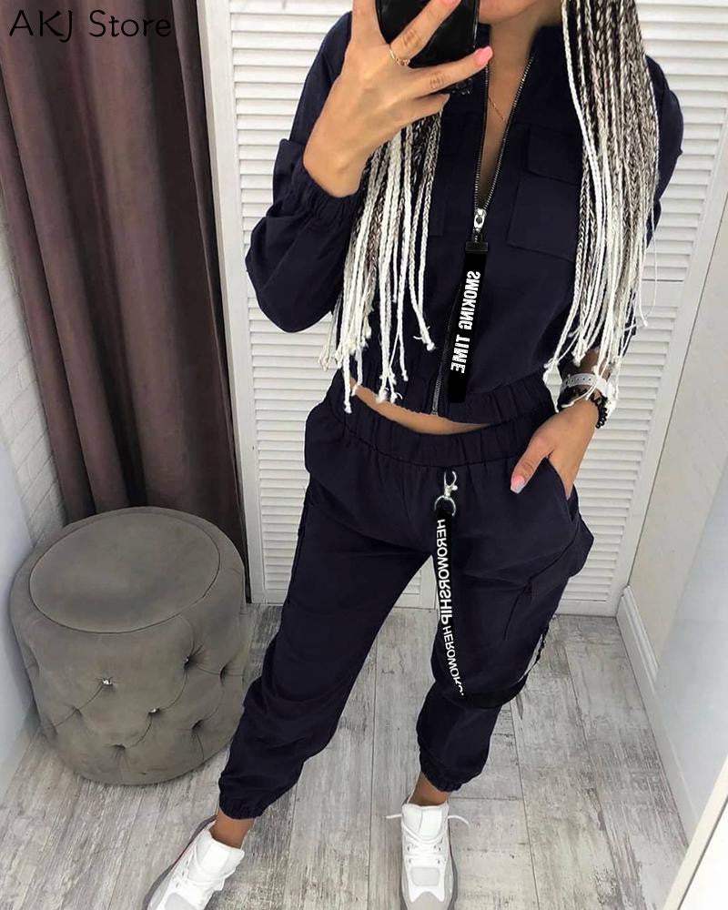 Long Sleeve Zipper Tops & Pants Streetwear Track Suit