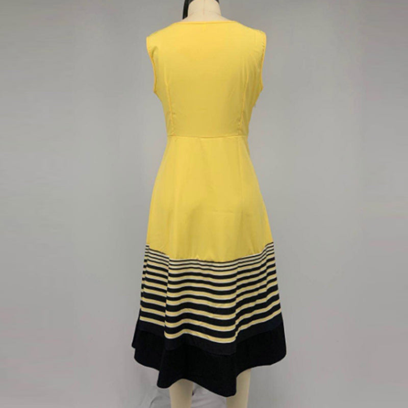 Elegant Sleeveless Round Neck Striped Print A-Line Dress