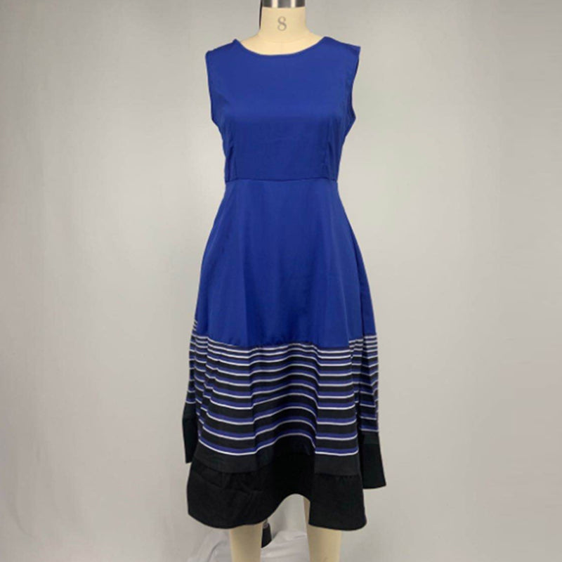 Elegant Sleeveless Round Neck Striped Print A-Line Dress