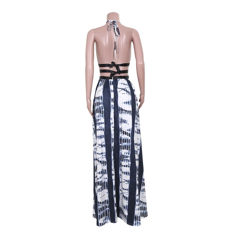 Backless Sleeveless Irregular Print Maxi Dress