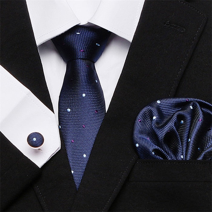 Men`s 100% Silk Tie + Hanky + Cufflinks Sets For Formal Wedding Business Party