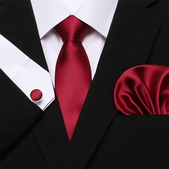 Men`s 100% Silk Tie + Hanky + Cufflinks Sets For Formal Wedding Business Party