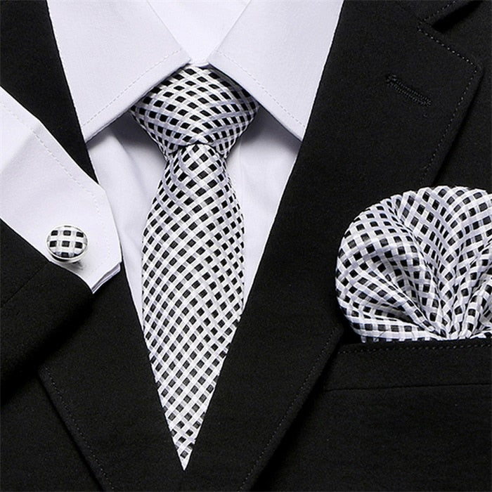 Men`s 100% Silk Tie + Hanky + Cufflinks Sets For Formal Wedding Business Party