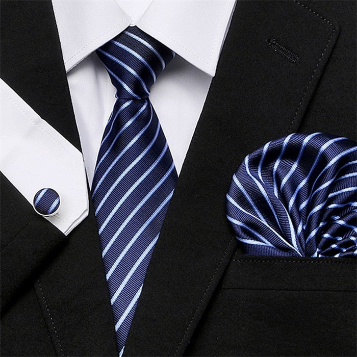 Men`s 100% Silk Tie + Hanky + Cufflinks Sets For Formal Wedding Business Party