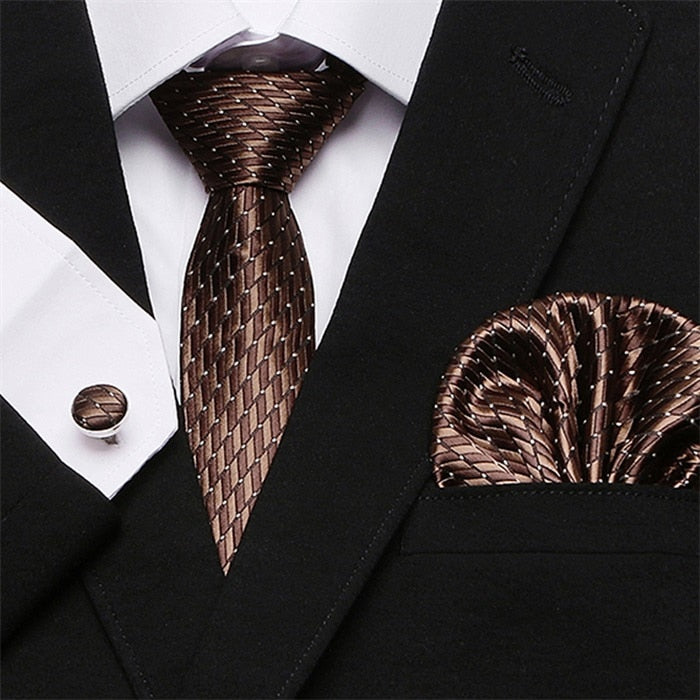 Men`s 100% Silk Tie + Hanky + Cufflinks Sets For Formal Wedding Business Party