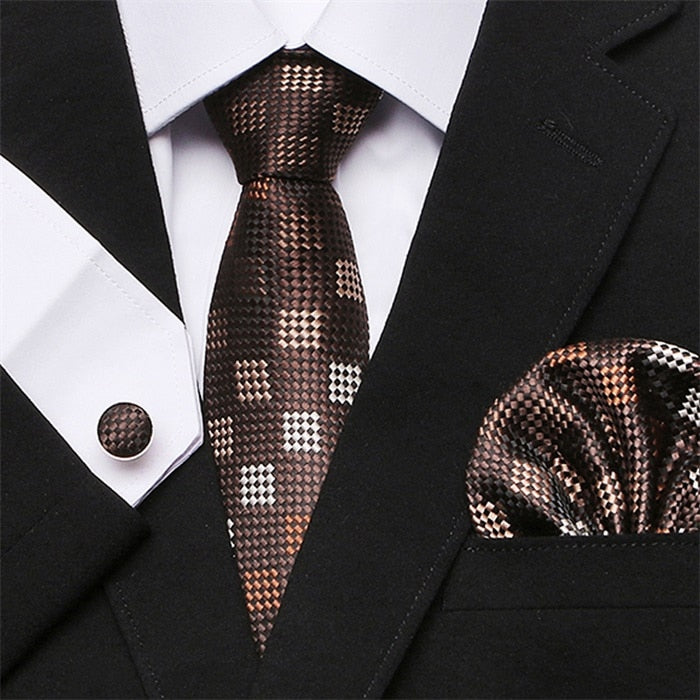 Men`s 100% Silk Tie + Hanky + Cufflinks Sets For Formal Wedding Business Party