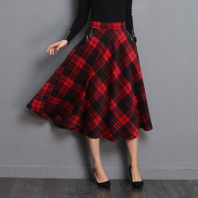 England Style Plaid High Waist Midi Skirts