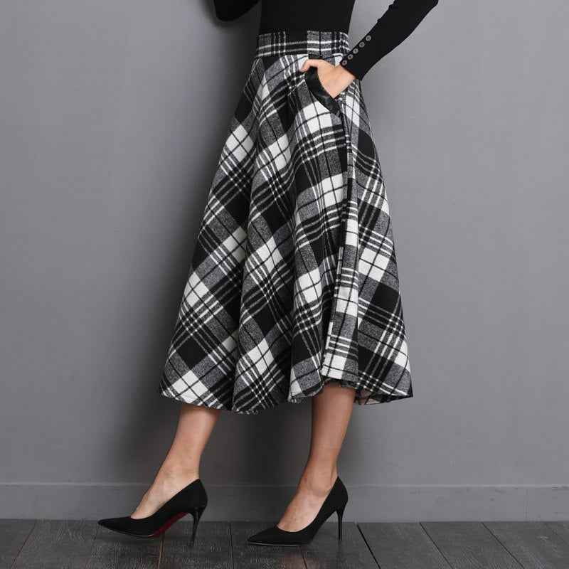 England Style Plaid High Waist Midi Skirts