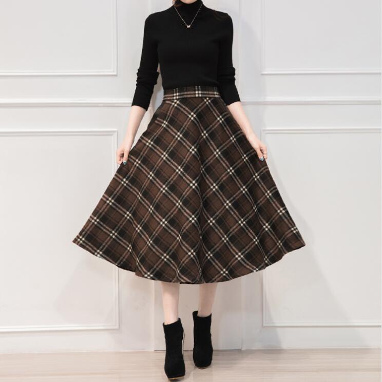 England Style Plaid High Waist Midi Skirts