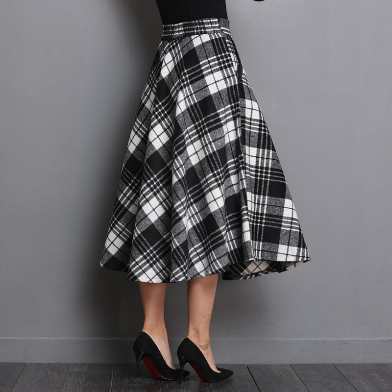 England Style Plaid High Waist Midi Skirts