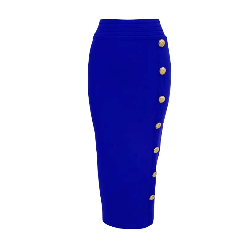 Button High Waist Bodycon Bandage Skirt