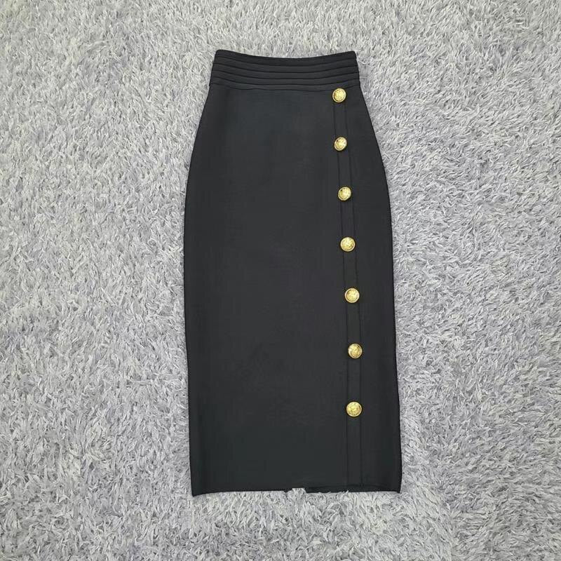 Button High Waist Bodycon Bandage Skirt