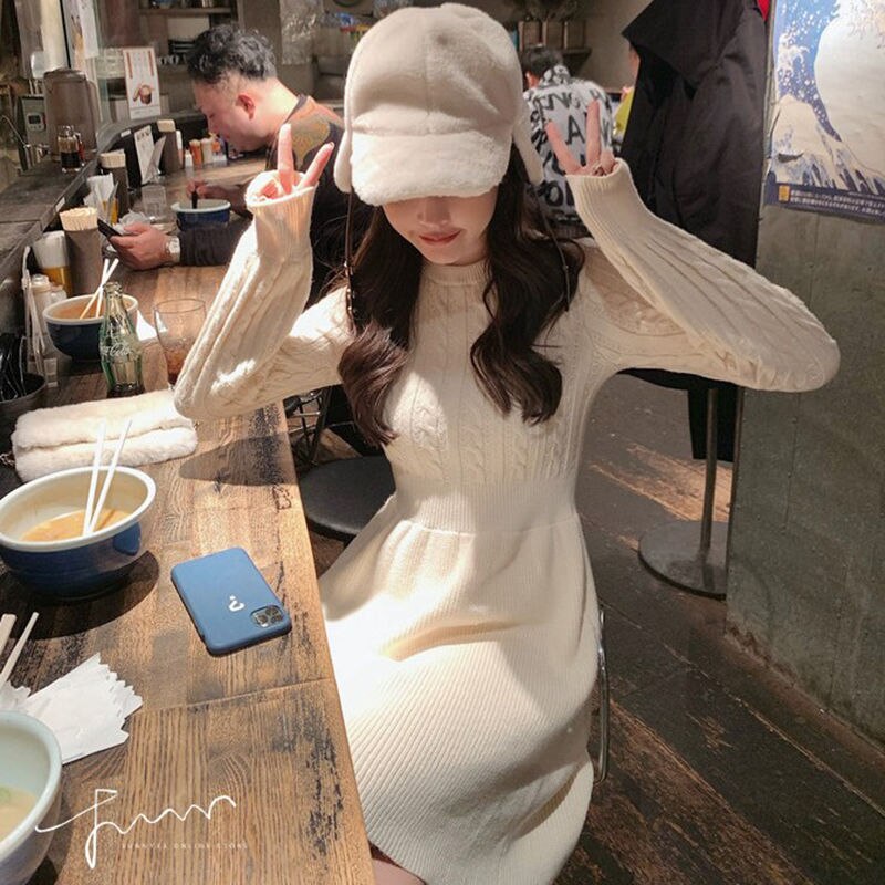 Autumn Winter Long Sleeve Slim Pullover Sweater Dress