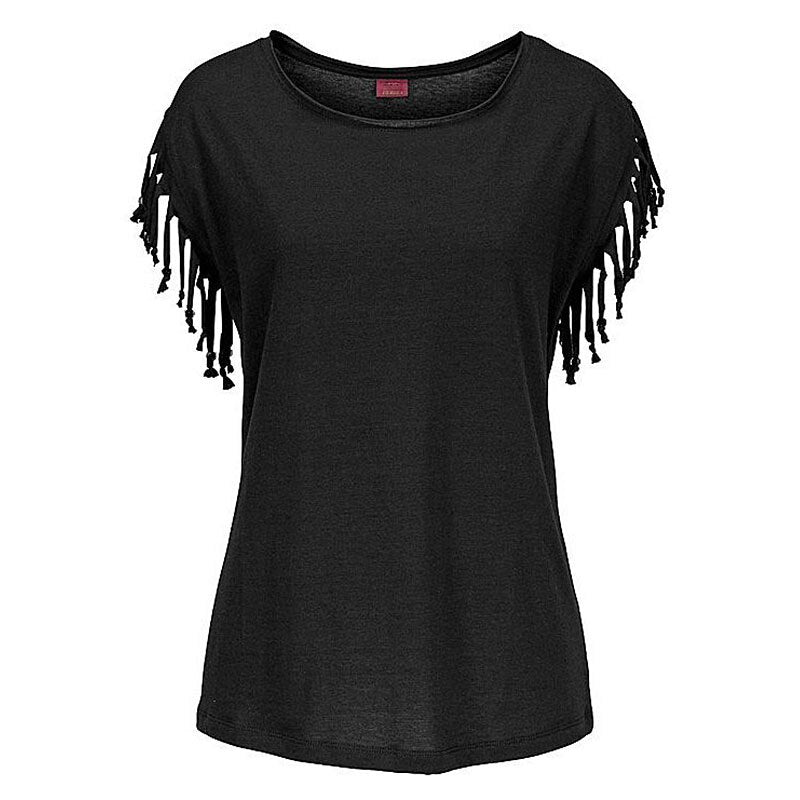 Casual Top - Fringed Short Sleeves