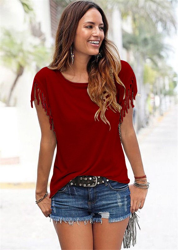 Casual Top - Fringed Short Sleeves