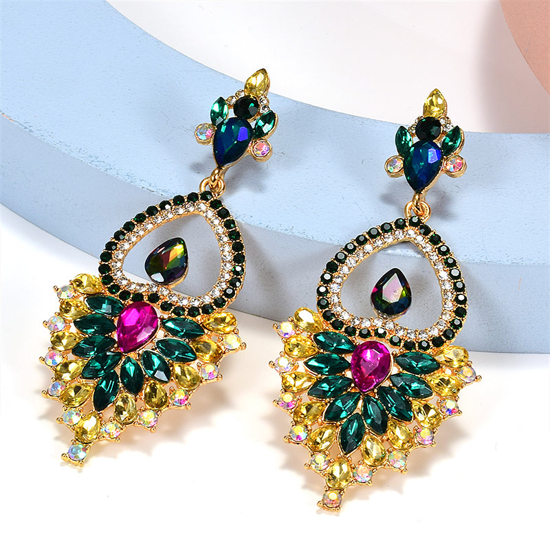 New Design Colorful Glass Crystal Metal Drop Earrings