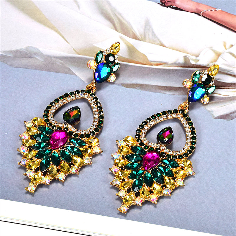 New Design Colorful Glass Crystal Metal Drop Earrings