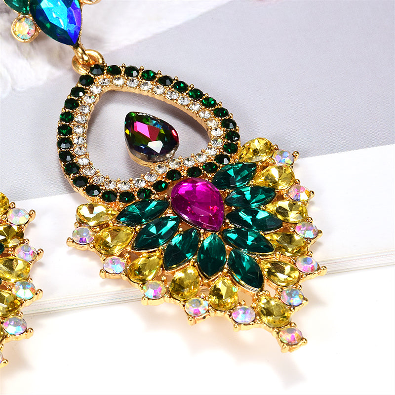 New Design Colorful Glass Crystal Metal Drop Earrings