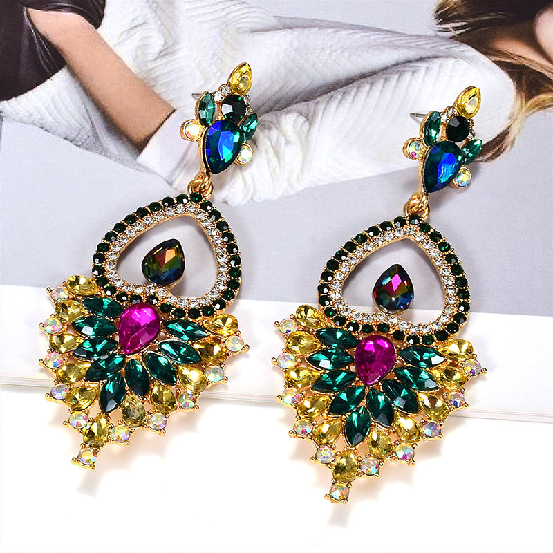 New Design Colorful Glass Crystal Metal Drop Earrings