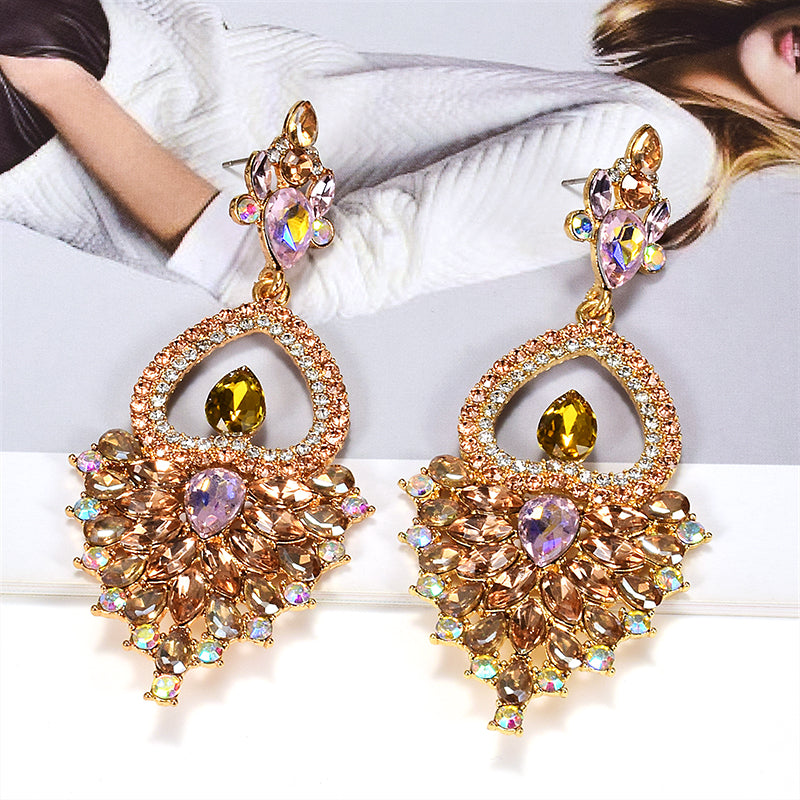 New Design Colorful Glass Crystal Metal Drop Earrings